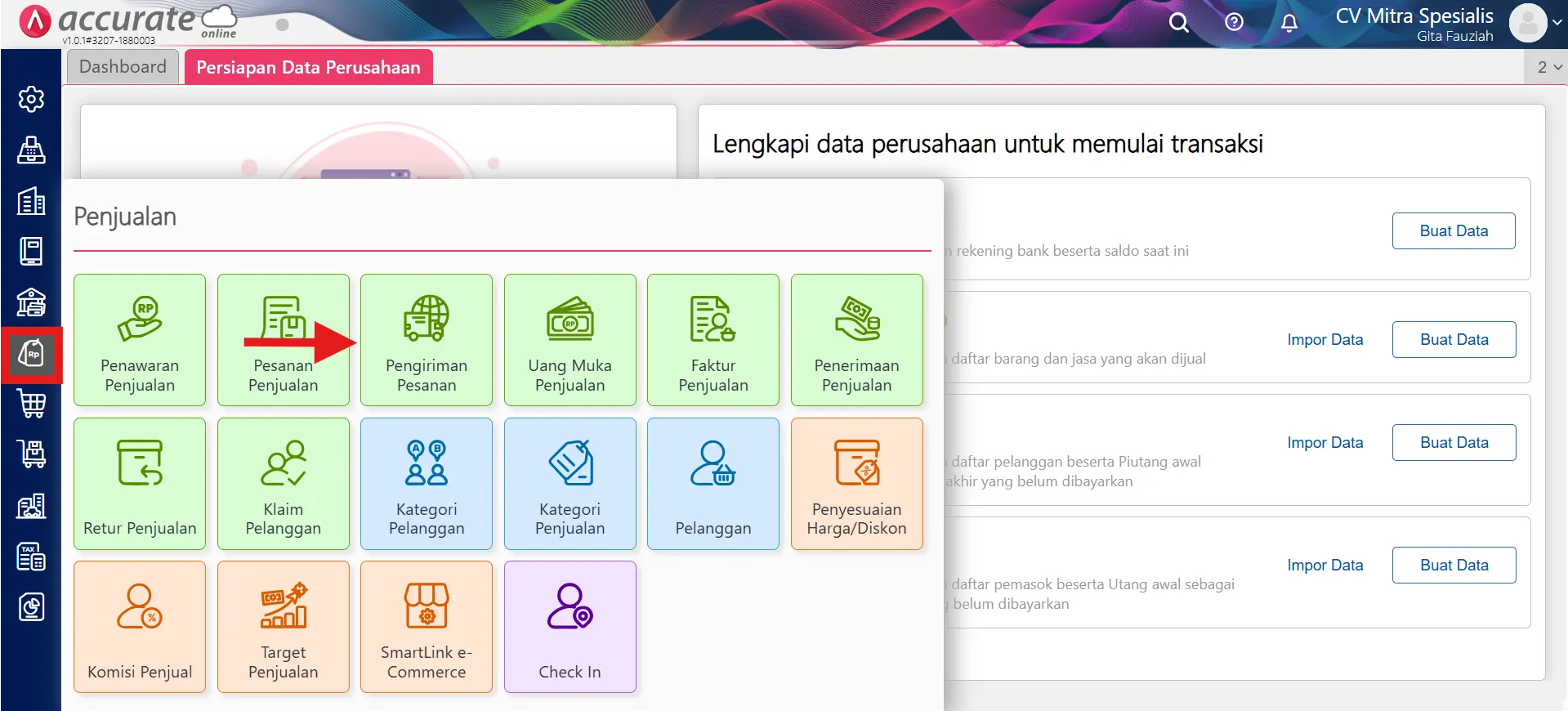 catat pengiriman pesanan dari penawaran penjualan